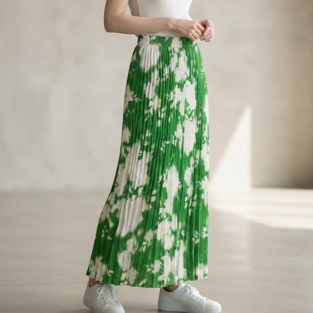 Simply Vera Vera Wang Maxi Skirt Womens XS Green Floral Pleated NWT WV41Y122RP